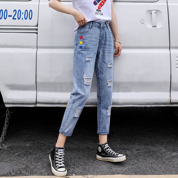spring summer korean boyfriend jeans women hole straight high waist ropa mujer cotton ninth loose harem pants 2020 new b06101, Blue
spring summer korean boyfriend jeans women hole straight high waist ropa mujer cotton ninth loose harem pants 2020 new b06101, Blue