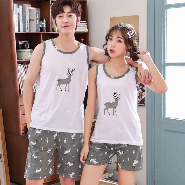 new summer couple pajamas set men and women sleeveless pyjamas vest lovers sleepwear plus size -4xl nightwear home clothing, Blue;gray
new summer couple pajamas set men and women sleeveless pyjamas vest lovers sleepwear plus size -4xl nightwear home clothing, Blue;gray
