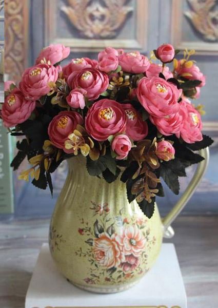 soledi artificial silk flowers autumn decor flower peony fake 6 heads new wedding