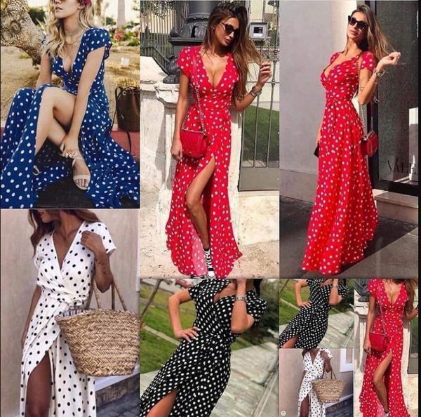 2020 summer new european and american women's short sleeve v-neck print polka dot dress, long skirt, White;black
2020 summer new european and american women's short sleeve v-neck print polka dot dress, long skirt, White;black