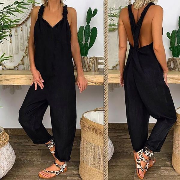 women casual solid strappy dungarees vintage cotton linen loose party long overalls fashion rompers jumpsuits, Black;white
women casual solid strappy dungarees vintage cotton linen loose party long overalls fashion rompers jumpsuits, Black;white