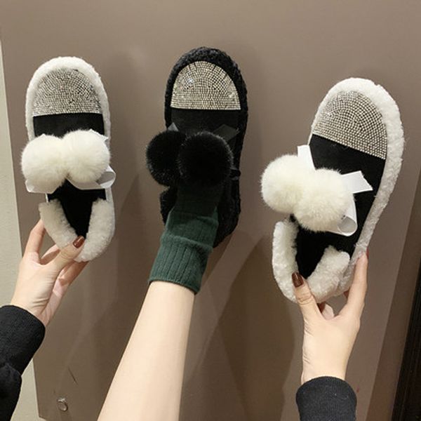 plush shoes female winter 2019 cute bow hair ball new fashion wild one pedal plus velvet beanie shoes, Black
plush shoes female winter 2019 cute bow hair ball new fashion wild one pedal plus velvet beanie shoes, Black