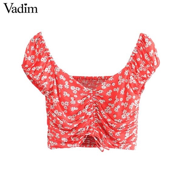 vadim women sweet floral print crop v neck pleated back elastic short sleeve shirt casual female short blusas da393, White
vadim women sweet floral print crop v neck pleated back elastic short sleeve shirt casual female short blusas da393, White