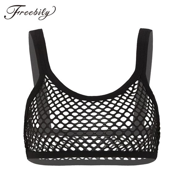 women fishnet cropped tank lingerie see through fishnet hollow out wide shoulder straps u-neckline sports bra fitness top, White;black
women fishnet cropped tank lingerie see through fishnet hollow out wide shoulder straps u-neckline sports bra fitness top, White;black