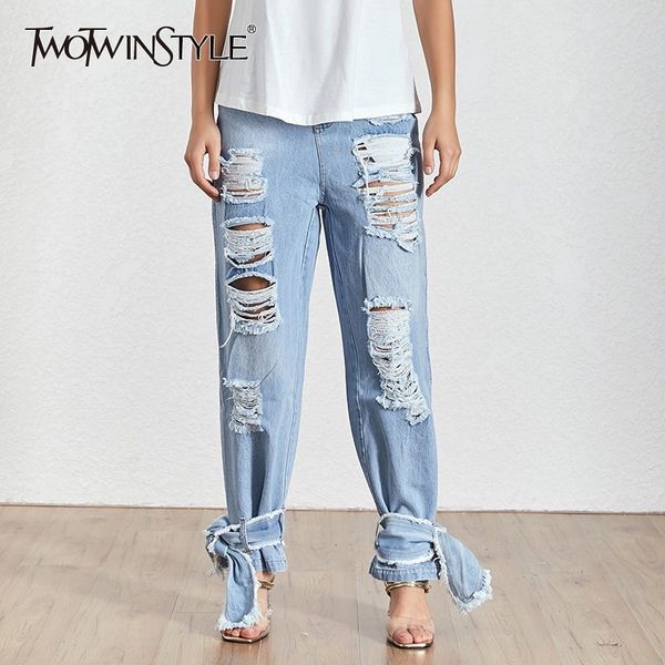 twotwinstyle blue irregular hole women denim pants high waist bowknot bandage big size female jeans summer fashion 2019 new tide
twotwinstyle blue irregular hole women denim pants high waist bowknot bandage big size female jeans summer fashion 2019 new tide
