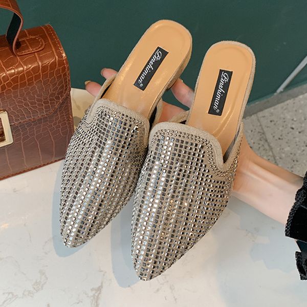 summer fashion slip on crystal glitter slippers outdoor casual mules shoes women black khaki pointed toe flat slippers
summer fashion slip on crystal glitter slippers outdoor casual mules shoes women black khaki pointed toe flat slippers