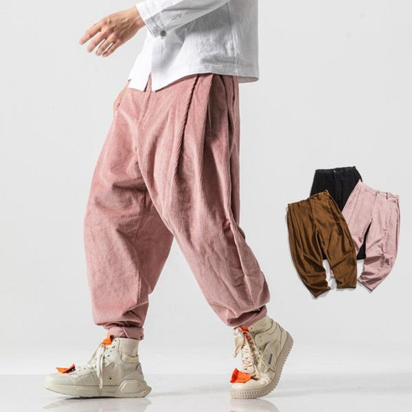 mens corduroy harem pants 2020 autumn chinese style pants mens solid black sweatpants male loose trousers