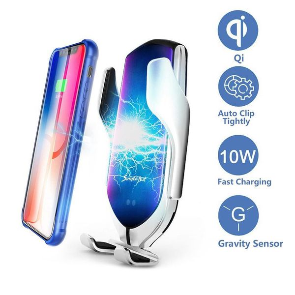 r1 automatic clamping 10w car wireless charger for iphone xs huawei lg infrared induction qi wireless charger car phone holder
