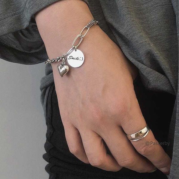 925 sterling silver love heart bracelet smlie round piece pendant vintage retro stylish fashionable bracelet female jewelry new, Golden;silver
925 sterling silver love heart bracelet smlie round piece pendant vintage retro stylish fashionable bracelet female jewelry new, Golden;silver