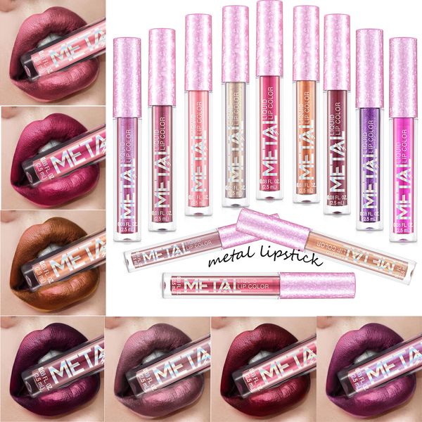 

brand metallic liquid lipstick lip gloss non-stick cup makeup pearlescent beauty 1pc 12 colors lip glaze waterproof