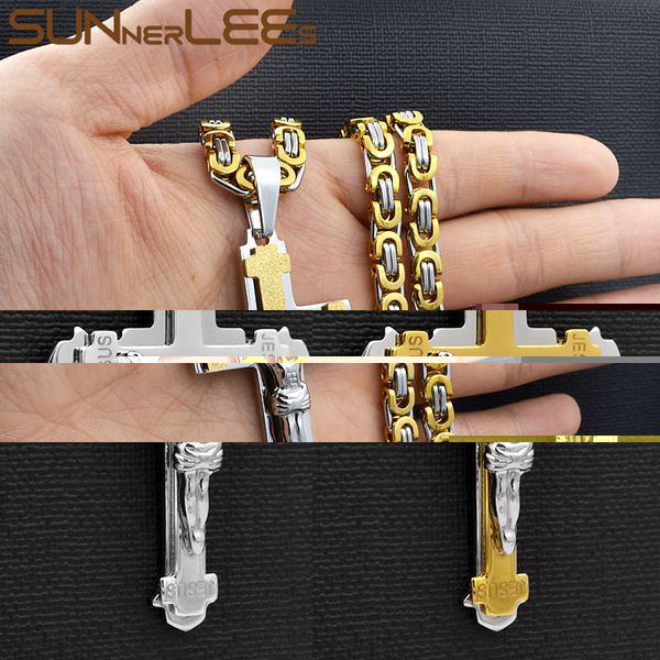 sunnerlees 316l stainless steel jesus christ cross pendant necklace byzantine link chain silver gold men boys jewelry sp231
sunnerlees 316l stainless steel jesus christ cross pendant necklace byzantine link chain silver gold men boys jewelry sp231