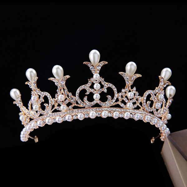 fashion bride headwear gold color alloy white rhinestone pearl crown retro baroque tiaras bridal crown wedding hair accessories, Golden;white
fashion bride headwear gold color alloy white rhinestone pearl crown retro baroque tiaras bridal crown wedding hair accessories, Golden;white