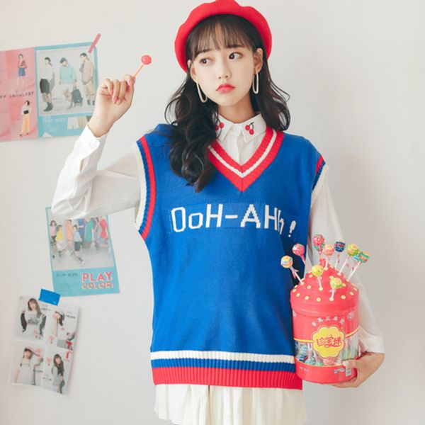 knitted vest women 2018 autumn winter japanese lolita style letters striped v neck sleeveless sweater pullover blue white t201, White;black
knitted vest women 2018 autumn winter japanese lolita style letters striped v neck sleeveless sweater pullover blue white t201, White;black