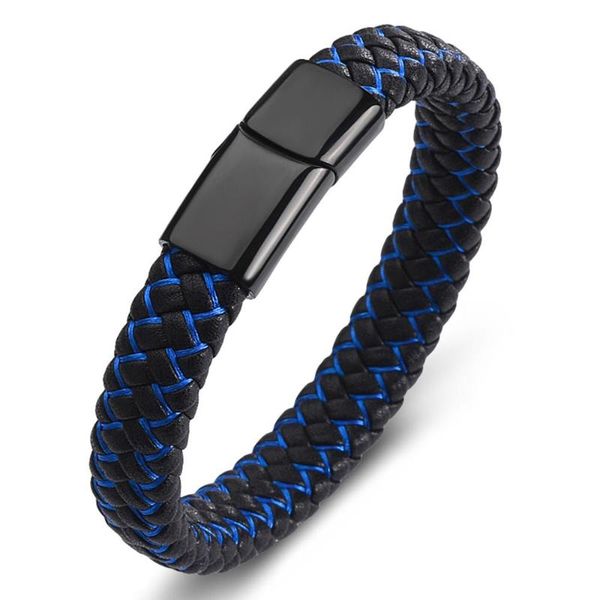 new men's punk black blue/black red braided leather bracelet stainless steel magnetic buckle fashion bracelet, Golden;silver
new men's punk black blue/black red braided leather bracelet stainless steel magnetic buckle fashion bracelet, Golden;silver