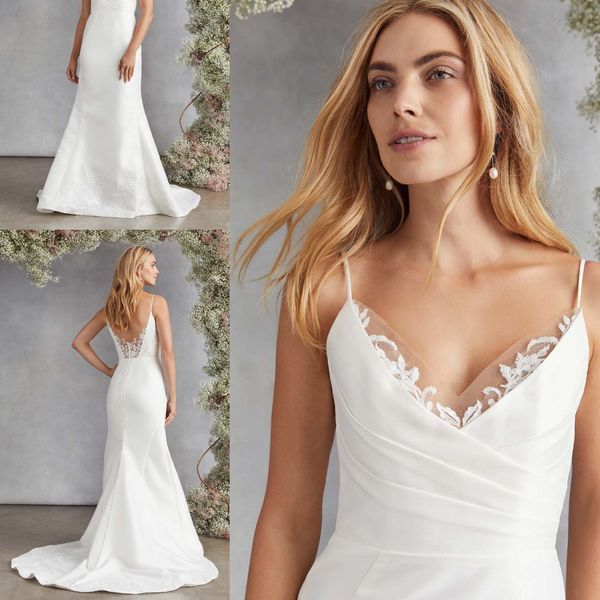 2020 modest mermaid wedding dresses spaghetti sleeveless covered button beads appliques satin wedding dress sweep train bridal gowns, White
2020 modest mermaid wedding dresses spaghetti sleeveless covered button beads appliques satin wedding dress sweep train bridal gowns, White
