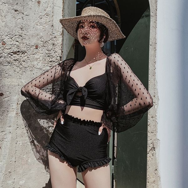 split women's bikini swimsuit lace long-sleeved bikini high-waisted belly-covering slim backless students spring swimsuit, White;black
split women's bikini swimsuit lace long-sleeved bikini high-waisted belly-covering slim backless students spring swimsuit, White;black