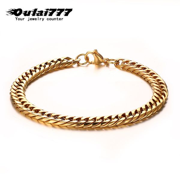

wholesale stainless steel men gold fashion bracelet male cuban link chain on hand chains personalized mens bracelets jewelry, Black
