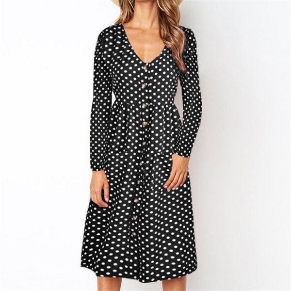 women v neck polka dot printed long sleeve dress female autumn pocket knee-length dresses ladies casual buttons dresses vestidos, Black;gray
women v neck polka dot printed long sleeve dress female autumn pocket knee-length dresses ladies casual buttons dresses vestidos, Black;gray