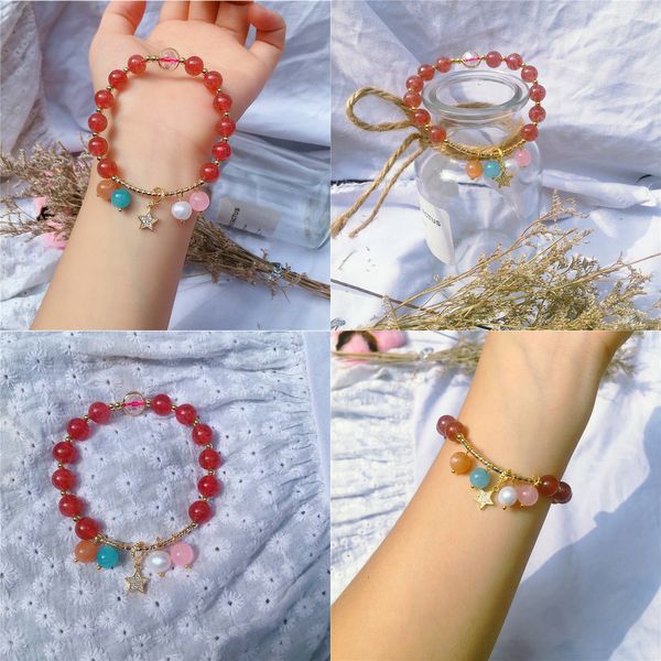 925 s silver accessories strawberry crystal powder crystal bracelet woman concise student maiden honey bracelet beads bracelet mud, Black
925 s silver accessories strawberry crystal powder crystal bracelet woman concise student maiden honey bracelet beads bracelet mud, Black