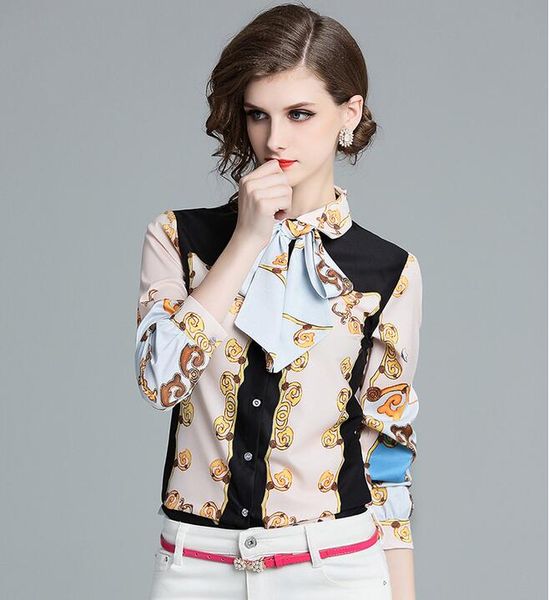 2019 elegant long sleeve shirt ruffle collar printed shirt contrast color women spring shirts slim fit shirt for sale, White
2019 elegant long sleeve shirt ruffle collar printed shirt contrast color women spring shirts slim fit shirt for sale, White