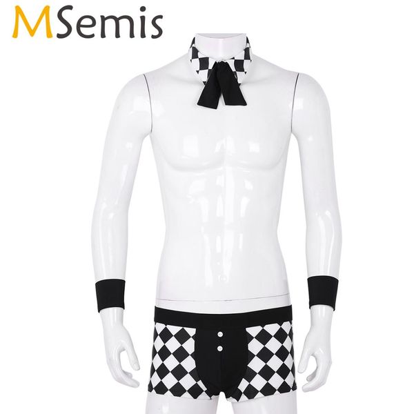 msemis 3pcs men maids butler cosplay costume lingerie outfit sissy pouch panties plaid boxer briefs underwear collar handcuffs, Black;white
msemis 3pcs men maids butler cosplay costume lingerie outfit sissy pouch panties plaid boxer briefs underwear collar handcuffs, Black;white