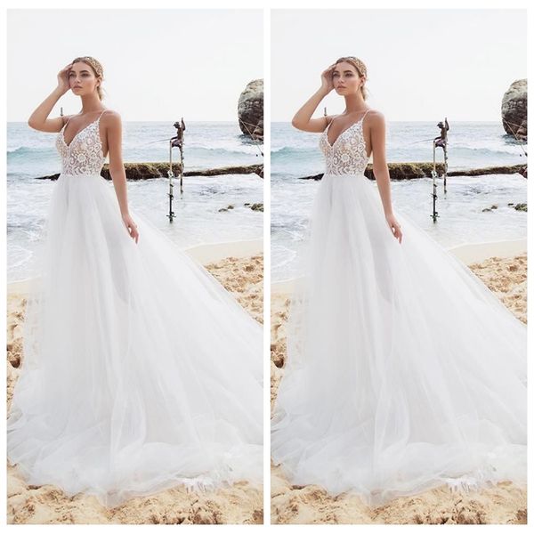 spaghetti strips a-line wedding dresses lace beach soft tulle bridal gowns 2020 spring robe de mariee, White
spaghetti strips a-line wedding dresses lace beach soft tulle bridal gowns 2020 spring robe de mariee, White