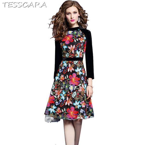 tesscara women luxury floral embroidery mesh dress female velvet robe femme vintage designer office party vestidos, Black;gray
tesscara women luxury floral embroidery mesh dress female velvet robe femme vintage designer office party vestidos, Black;gray