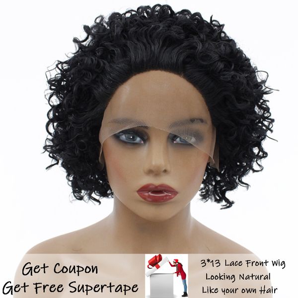 

черный цвет кружева перед парики термостойкие синтетические волосы парики шнурка бесклеевой синтетический парик для чернокожих женщин глубок, Black