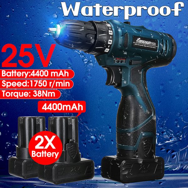25v led light cordless power drill dual speed li-ion battery electric screwdriver waterproof motor torque screw power tools
25v led light cordless power drill dual speed li-ion battery electric screwdriver waterproof motor torque screw power tools