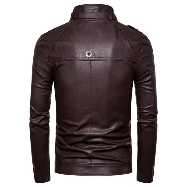 2019 autumn and winter new style men fastener decoration locomotive stand collar washing leather coat py06, Black
2019 autumn and winter new style men fastener decoration locomotive stand collar washing leather coat py06, Black