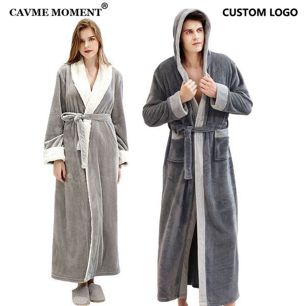 

cavme 2019 winter hooded long robe plus size 100kg thicken warm bathrobe for women ladies long kimono custom logo name, Black;red