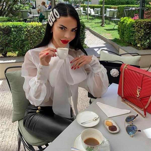 shirts summer bow see through female blouses puff sleeve loose fashion ladies spring womens gauze, White
shirts summer bow see through female blouses puff sleeve loose fashion ladies spring womens gauze, White