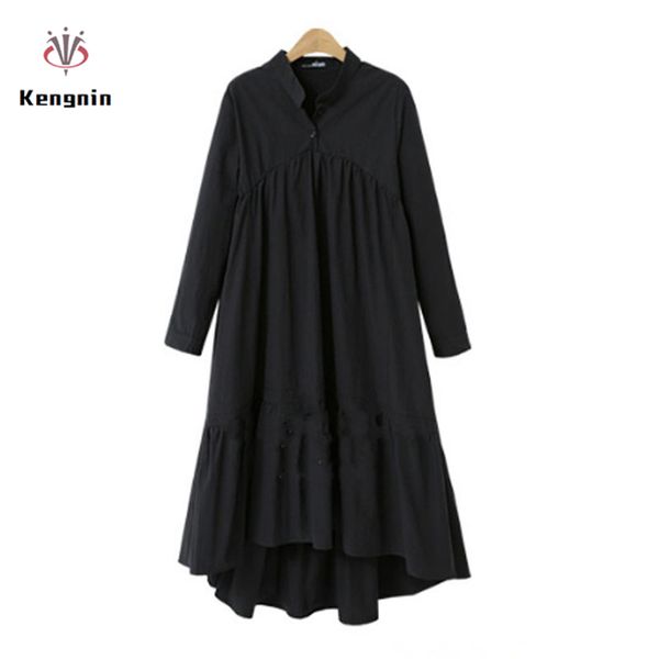 2019 autumn plus size 5xl women dress european style long sleeve linen cotton vestidos stand collar loose asymmetrical ol robe, Black;gray
2019 autumn plus size 5xl women dress european style long sleeve linen cotton vestidos stand collar loose asymmetrical ol robe, Black;gray