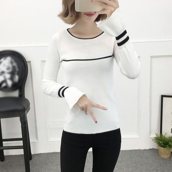 2019 autumn winter o-neck women's sweaters fashion ruffled striped pullovers korean knitting casual long sleeve sweater 1, White;black
2019 autumn winter o-neck women's sweaters fashion ruffled striped pullovers korean knitting casual long sleeve sweater 1, White;black
