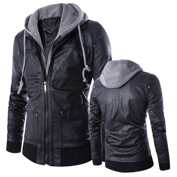 men's fur & faux men leather jackets motorcycle bike pu hooded fake two pcs slim fitting coats, Black
men's fur & faux men leather jackets motorcycle bike pu hooded fake two pcs slim fitting coats, Black