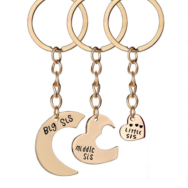 big middle little sis heart shape pendant alloy keychain silver golden 2 colors key ring for friends wholesale fashion accessories
big middle little sis heart shape pendant alloy keychain silver golden 2 colors key ring for friends wholesale fashion accessories