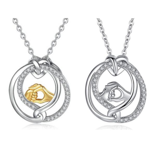 mother's day gift heart shaped a mother holds her child's hand necklace pendant mom and baby, Silver