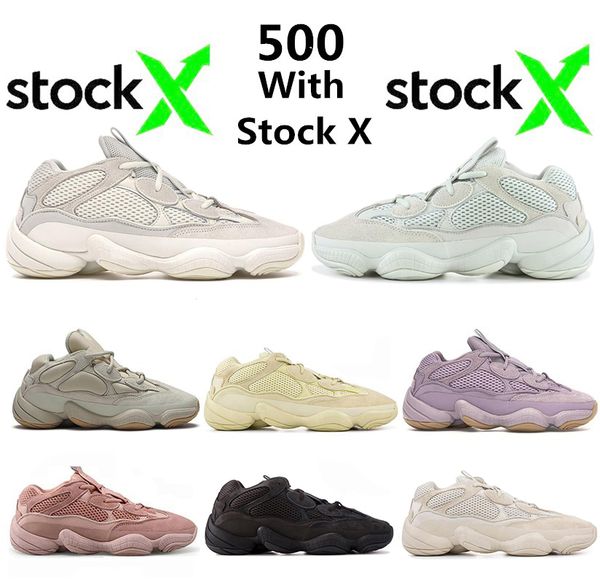 with box slate 500 soft vision stone running shoes blush bone white salt utility black kanye west women mens trainers sports sneakers, White;red