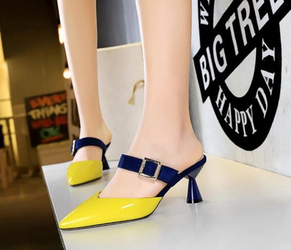 summer fashion thick high-heeled sandals patent leather shallow mouth pointed belt buckle slip-on women shoes 6.5cm 906-2, Black
summer fashion thick high-heeled sandals patent leather shallow mouth pointed belt buckle slip-on women shoes 6.5cm 906-2, Black