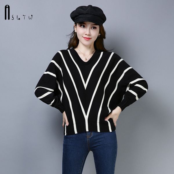 asltw women's sweater new autumn stripe v neck jumper harajuku knitted plus size long sleeve female sweaters pullover, White;black
asltw women's sweater new autumn stripe v neck jumper harajuku knitted plus size long sleeve female sweaters pullover, White;black