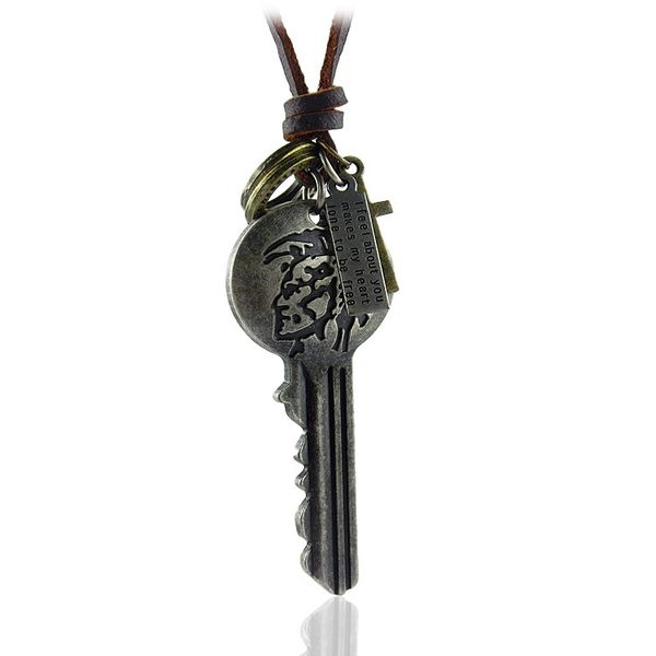 alloy big key creative personality long leather necklace fashion couple necklace one by one, Silver
alloy big key creative personality long leather necklace fashion couple necklace one by one, Silver