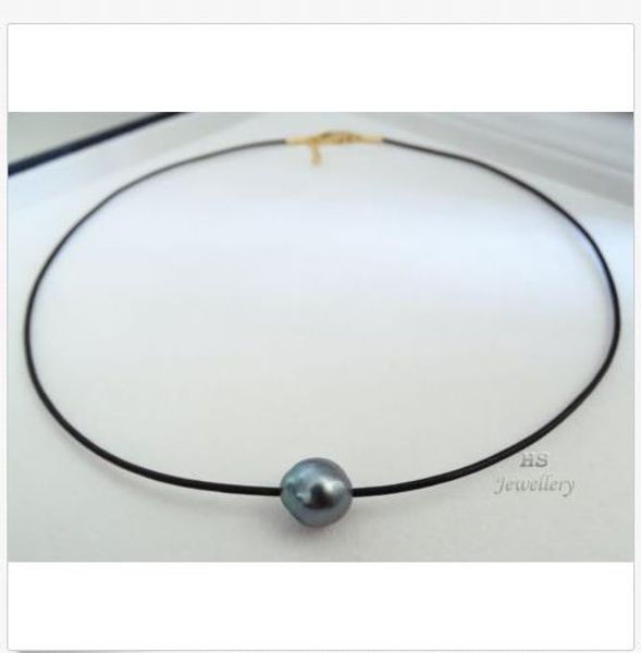 hs 10.12x11.15mm marine blue tahitian cultured pearl & leather choker necklace, Silver
hs 10.12x11.15mm marine blue tahitian cultured pearl & leather choker necklace, Silver