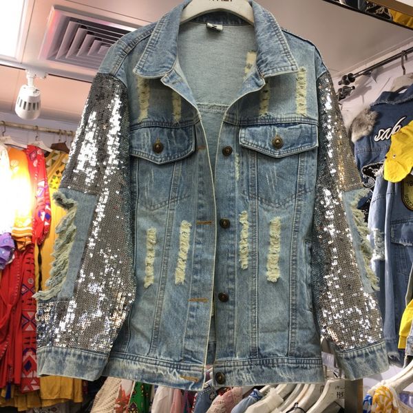 design denim jacket female 2019 new fashion sequins women jeans jacket broken hole retro denim coat loose streetwear coat, Black;brown
design denim jacket female 2019 new fashion sequins women jeans jacket broken hole retro denim coat loose streetwear coat, Black;brown