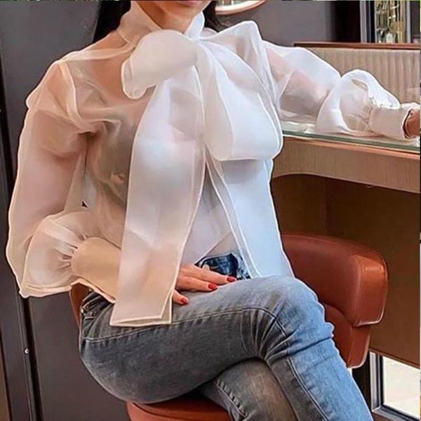 women's blouses & shirts women white sheer mesh seethrough blouse elegant office lady puff long sleeve with bow
women's blouses & shirts women white sheer mesh seethrough blouse elegant office lady puff long sleeve with bow