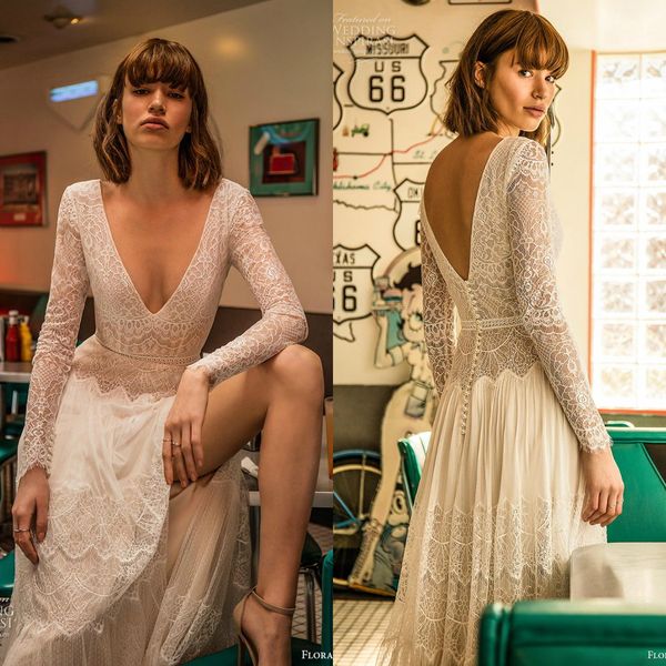 flora bridal 2019 bohemia wedding dresses deep v neck long sleeves lace appliques bridal gowns plus size beach boho robe de mariée, White
flora bridal 2019 bohemia wedding dresses deep v neck long sleeves lace appliques bridal gowns plus size beach boho robe de mariée, White