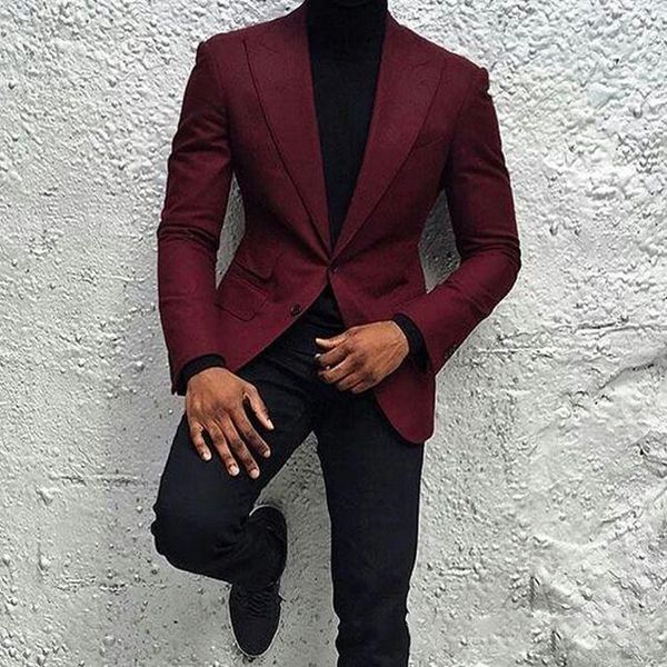 

new fashion peak lapel 2 buttons burgundy mens suits two pieces wedding suit groom tuxedos prom evening suit men blazer (jacket+pants, Black;gray