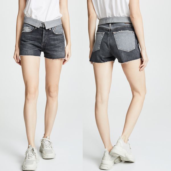 2020 spring summer women's turn waist color block high waist button dark grey denim shorts, Blue
2020 spring summer women's turn waist color block high waist button dark grey denim shorts, Blue