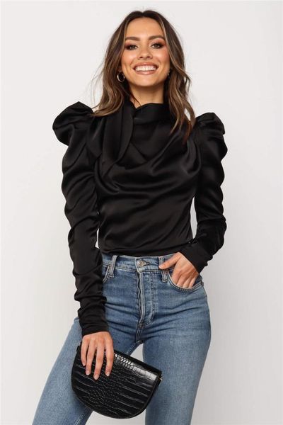 women satin blouses 2019 fashion high neck long puff sleeve black elegant blouse shirt office lady classic blusas chemise femme
women satin blouses 2019 fashion high neck long puff sleeve black elegant blouse shirt office lady classic blusas chemise femme