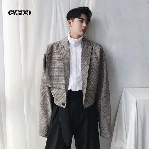 men vintage fashion casual loose plaid short jacket streetwear hip hop suit coat male autumn spring, Black;brown
men vintage fashion casual loose plaid short jacket streetwear hip hop suit coat male autumn spring, Black;brown