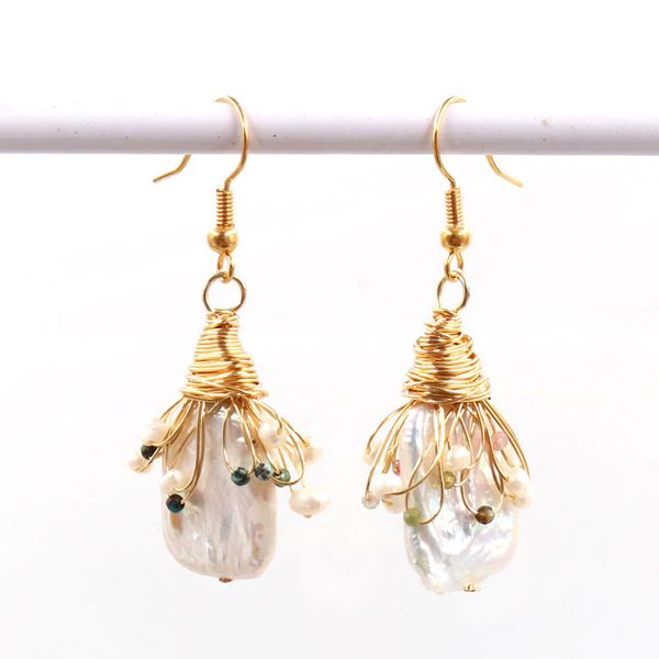 handmade diy gold wire wrapped baroque freshwater pearl earrings for women stylish charm jewelry pearl earring, Golden
handmade diy gold wire wrapped baroque freshwater pearl earrings for women stylish charm jewelry pearl earring, Golden